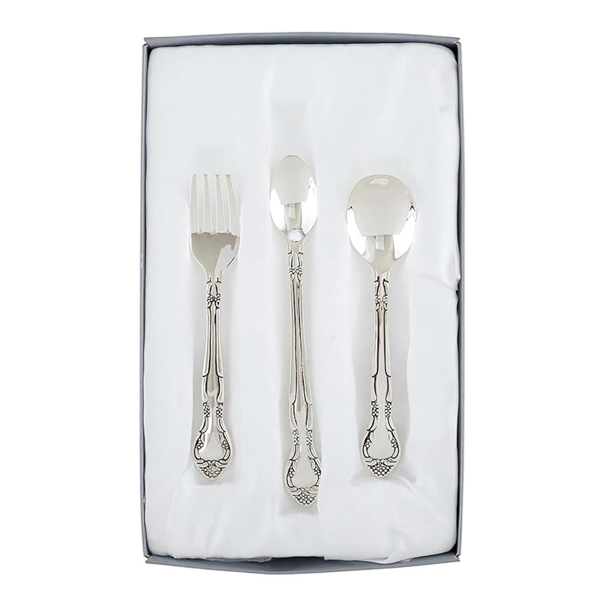 Stephan Baby Keepsake 3 Piece Silver Plated Feeding Set in Satin-Lined Gift Box