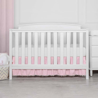 Pleated Microfiber Crib Bed Skirt with Pompoms for Nursery Decor