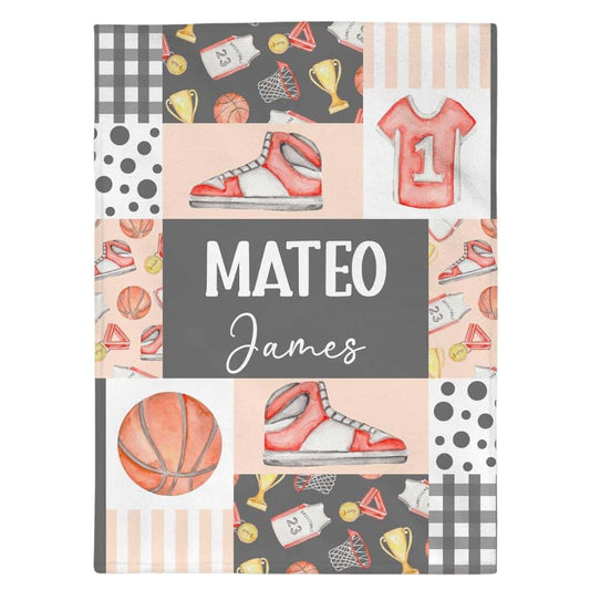 ZEBRA88 Basketball Blanket, Custom Boy Sport Nursery, Basketball Crib Bedding, Kids Name Blanket, Toddler Birthday