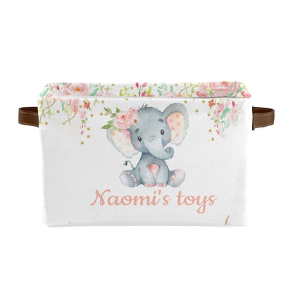 Joyestore Pink Flower Elephant Personalized Storage Bins ,Baskets Cubes Organizer with Handle for Shelves Closet