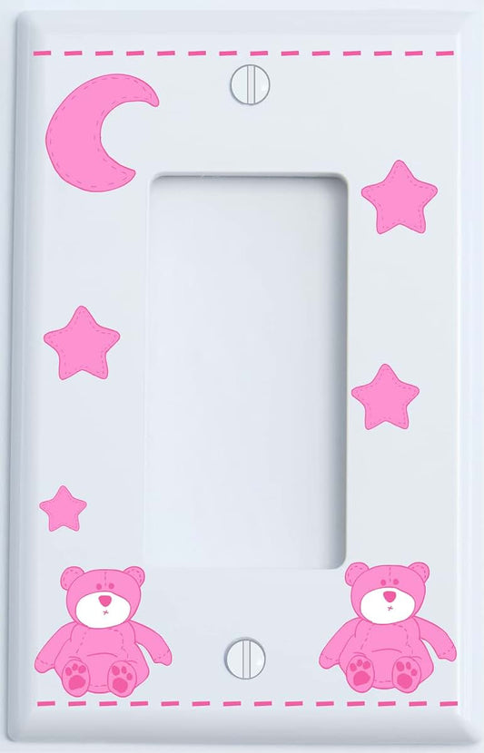 Presto Light Switch Plate Covers Pink Teddy Bear Light Switch Plate Single Rocker Covers with Pink Moon and Stars/Teddy