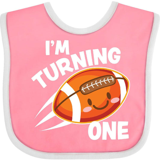 Inktastic Birthday I'm Turning 1 With Football Baby Bib Combed Ring-Spun Cotton