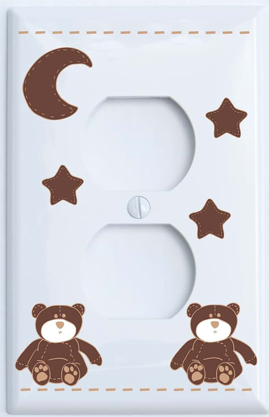 Presto Light Switch Plate Covers Brown Teddy Bear Outlet Cover with Brown Moon and Stars/Teddy Bear Nursery Decor