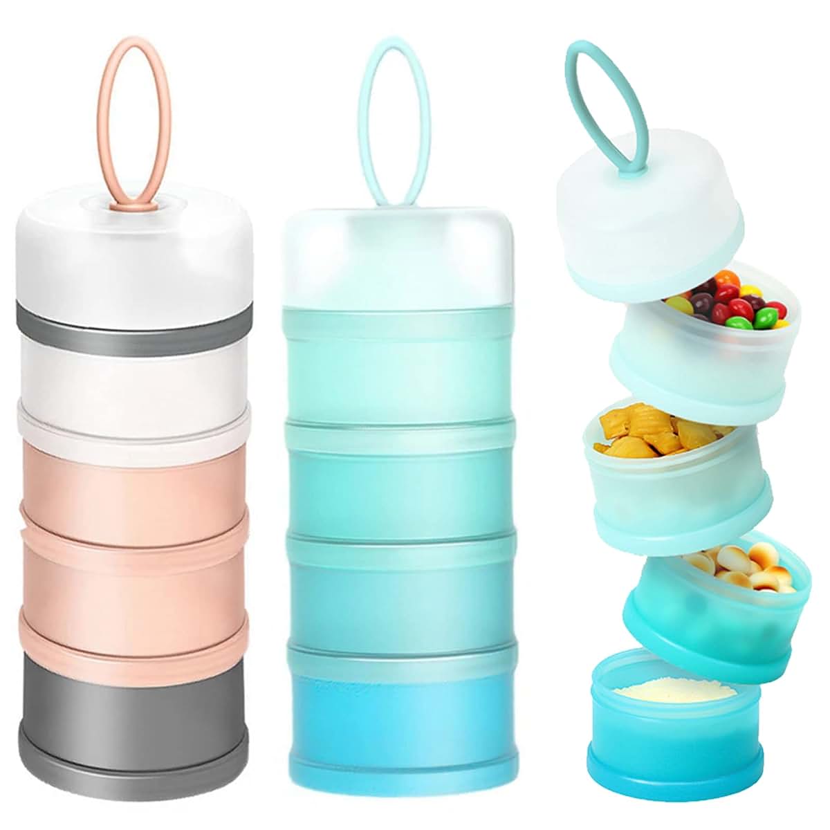 Manwetye 2 PCS 4 Layers Sakura Baby Milk Formula Dispenser & Container Box for Travel (Blue)