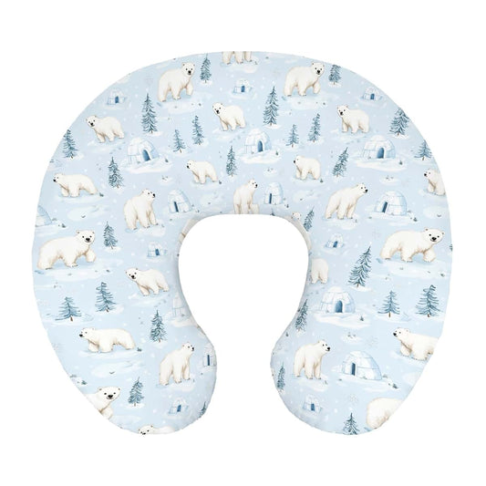 BabyOneStop Nursing Pillow Cover in Blue Winter Bears and Pine Trees Print