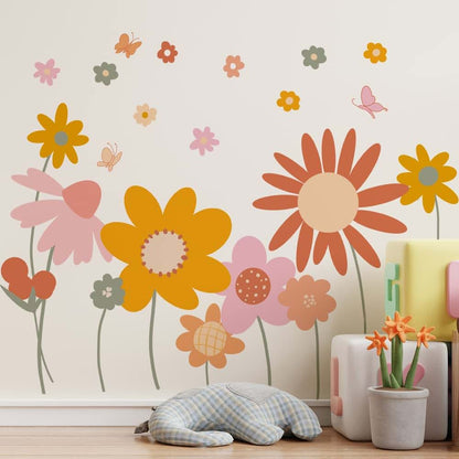 Runtoo Boho Flower Wall Decals, Floral Daisy Vinyl Stickers, 12x36 Inch Sheet