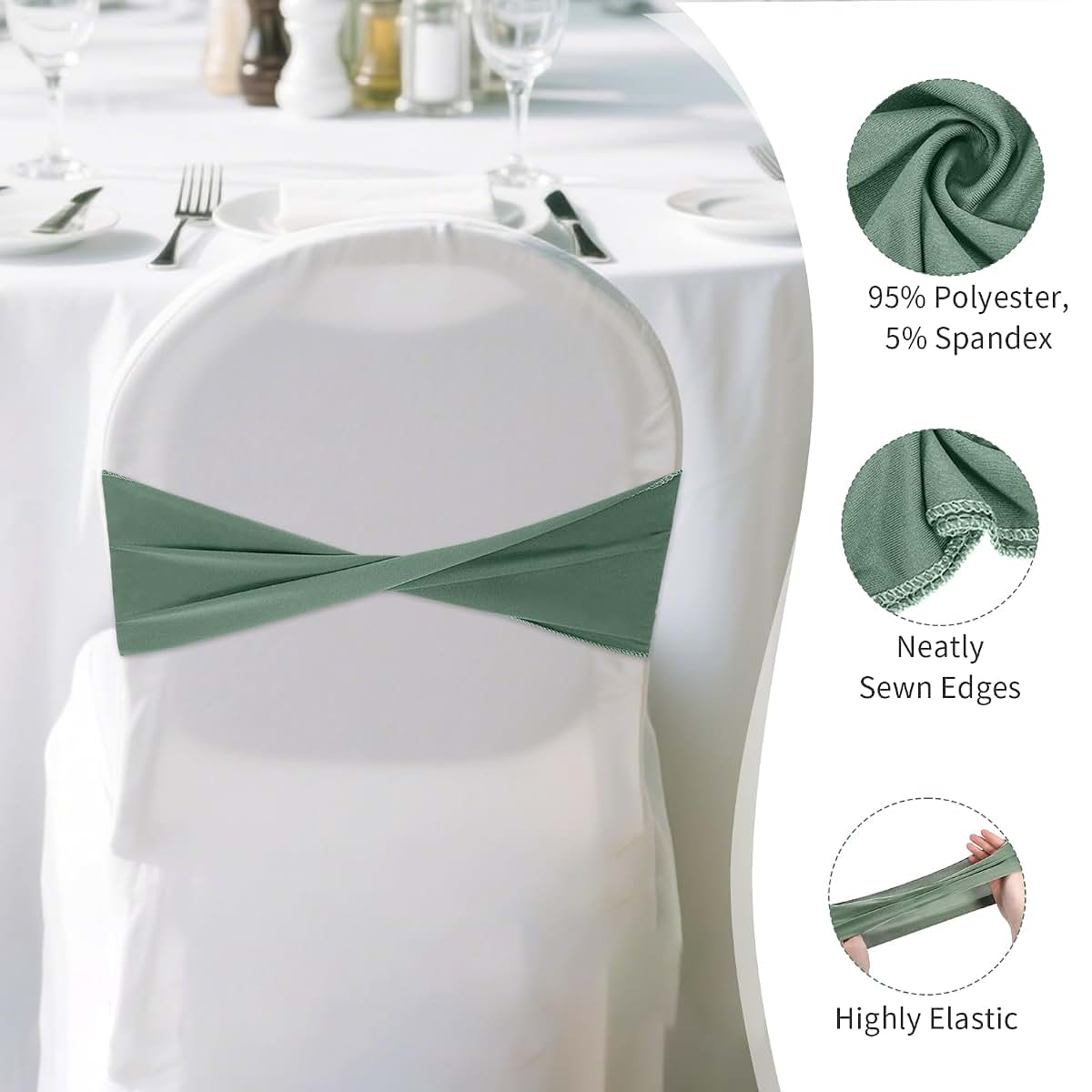 Chanumetal 50 Pcs Sage Green Chair Sashes (photo 3)