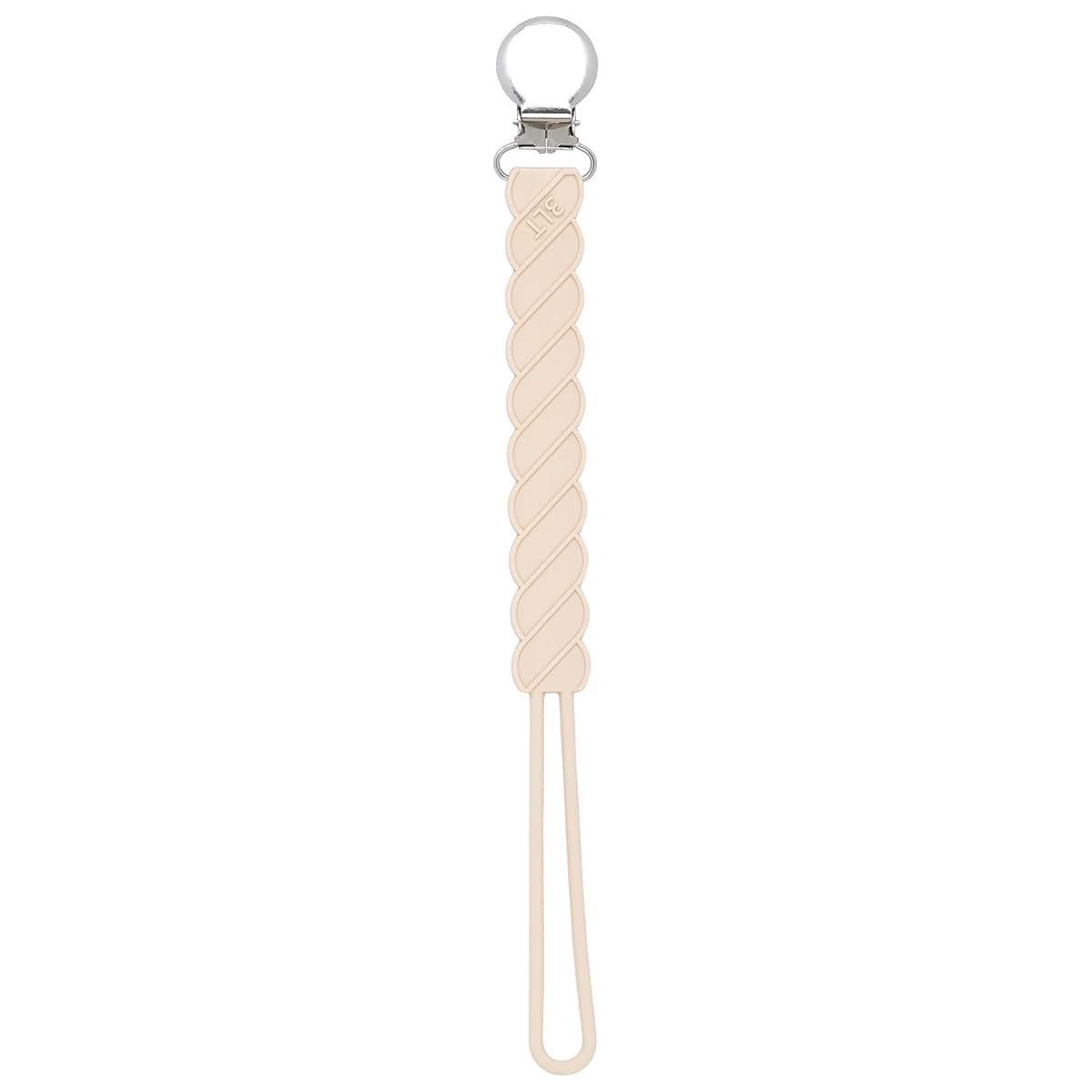 Three Little Tots All Silicone Modern, Short and Safety Tested Pacifier Clip (Tan, Twist)
