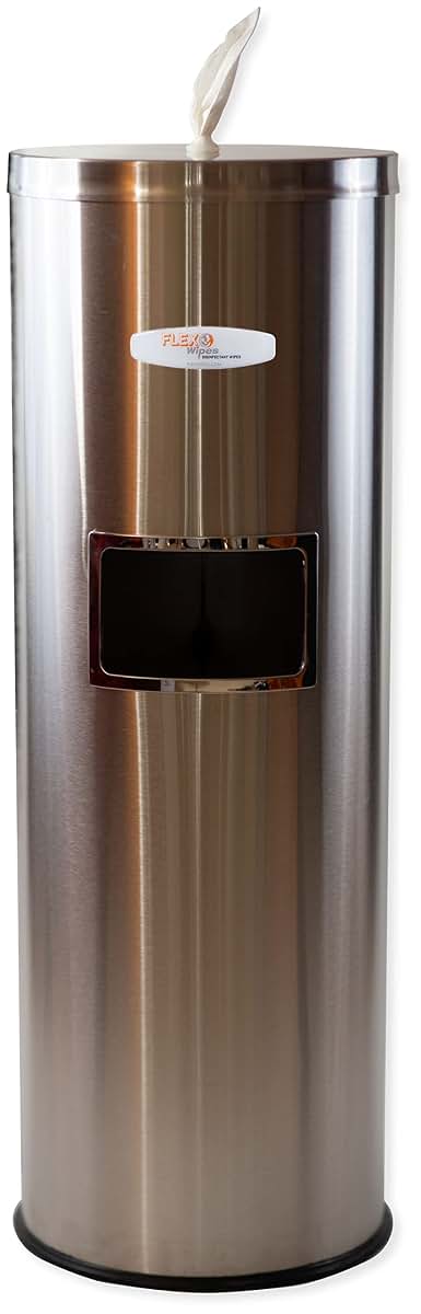 FLEXWIPES Disinfectant Wipes Flex Wipes 12000 High Line Stainless Steel Floor Stand Wipe Dispenser, 36-inch Tall