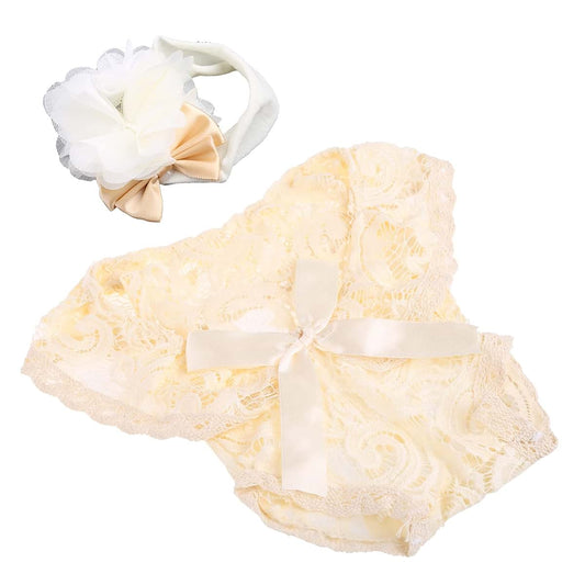 Ldabrye 2 Pcs Baby Flower Hair Band Headdress Headband Lace Romper with Ribbon Bows Set 0-1Month Newborn Photography
