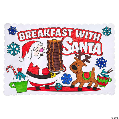 Fun Express Color You Own Breakfast with Santa Placemats - Craft Kits - 12 Pieces