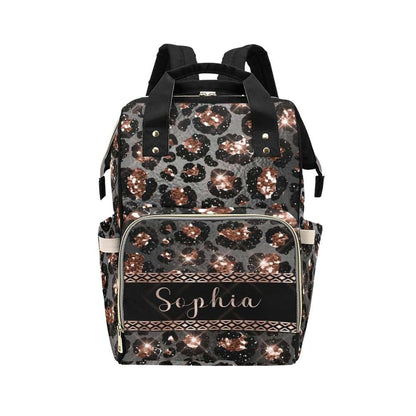 YallLocoMo Personalized Diaper Bag Backpack Gift Leopard Rose Gold Glitter1 Ultimate Nappy Bag: Spacious, Waterproof &