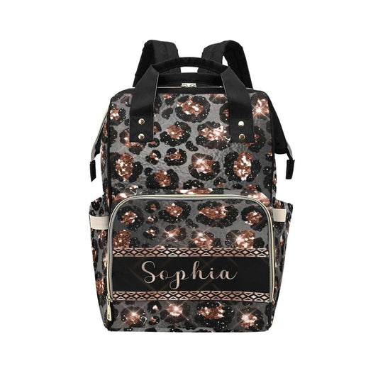 YallLocoMo Personalized Diaper Bag Backpack Gift Leopard Rose Gold Glitter1 Ultimate Nappy Bag: Spacious, Waterproof &
