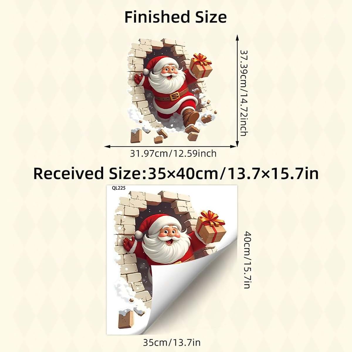 BabyOneStop Santa Claus 3D Wall Decals, Christmas Brick Wall Decoration