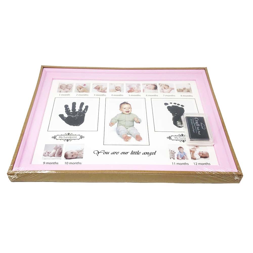 Magik You Are Our Little Angel Baby Photo Handprint Footprint Milestone Frame Pink (photo 2)