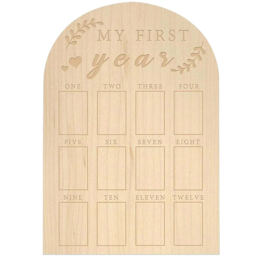 Jeorywoet My First Year Picture Frame, 12x17 Inch Arch Door Wood 12 Month Baby First Year Photo Board Frame for Boy Girl