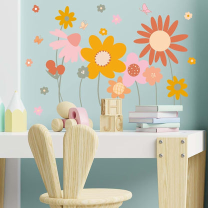 Runtoo Boho Flower Wall Decals, Floral Daisy Vinyl Stickers, 12x36 Inch Sheet