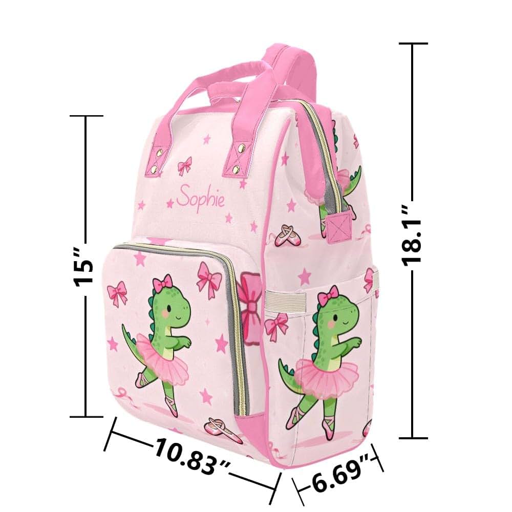 Nzoohy Dinosaur Ballerinas Personalized Diaper Bag Backpack (photo 3)