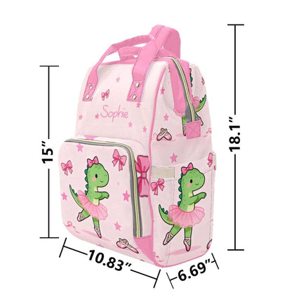 Nzoohy Dinosaur Ballerinas Personalized Diaper Bag Backpack (photo 3)
