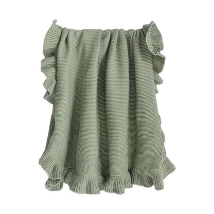 Woedpez Ruffle Edge Knitted Wrap Blanket for Infants