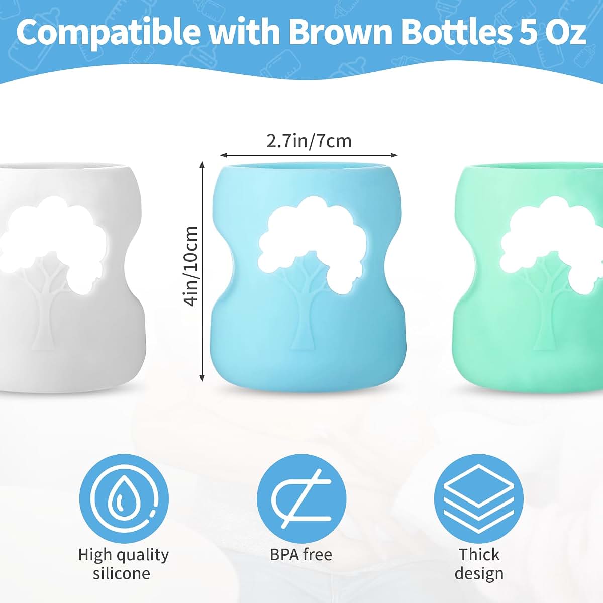 EeYahYong 3 Pack Silicone Sleeve for Dr. Brown Natural Glass Baby Bottles, Anti-Shatter Baby Bottle Holder, Compatible (photo 2)