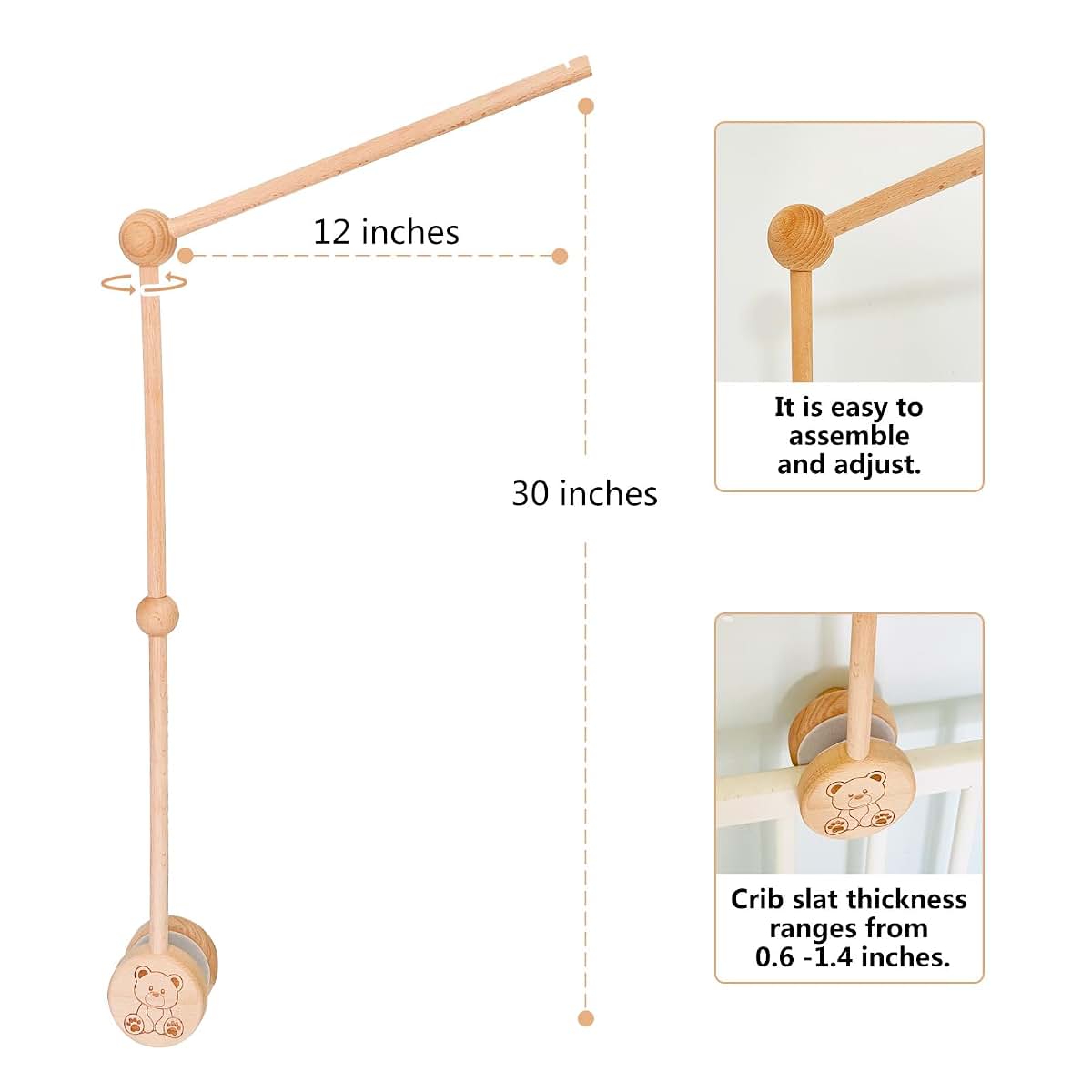 Vlokup Baby Crib Mobile Accessories Wood Mobile Arm