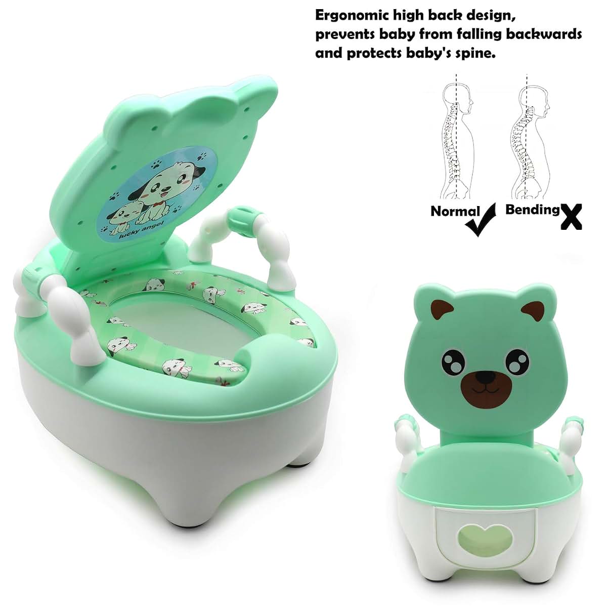 XKMT- Baby Kids Portable Green Bear Portable Potty Training Toilet Seat With Pad Toddler Lovely Toilet Comfortable Soft (photo 4)