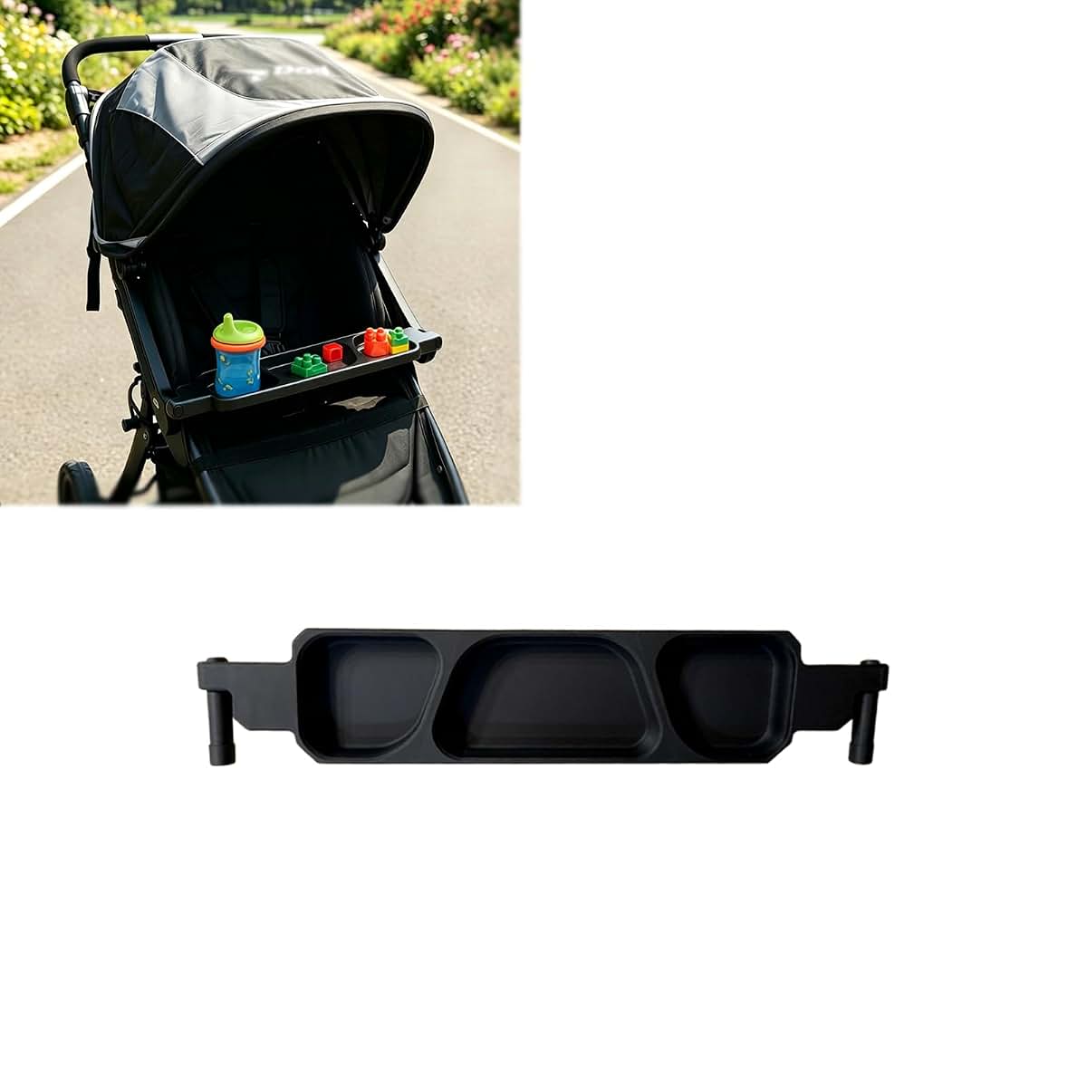 Flat Snack Tray Attachment for BOB Flex 3.0 Jogging Stroller, Wide Activity Surface, Black