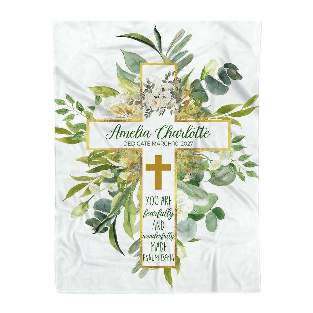 Zebra88 Personalized Baptism Blanket for Girls with Custom Name