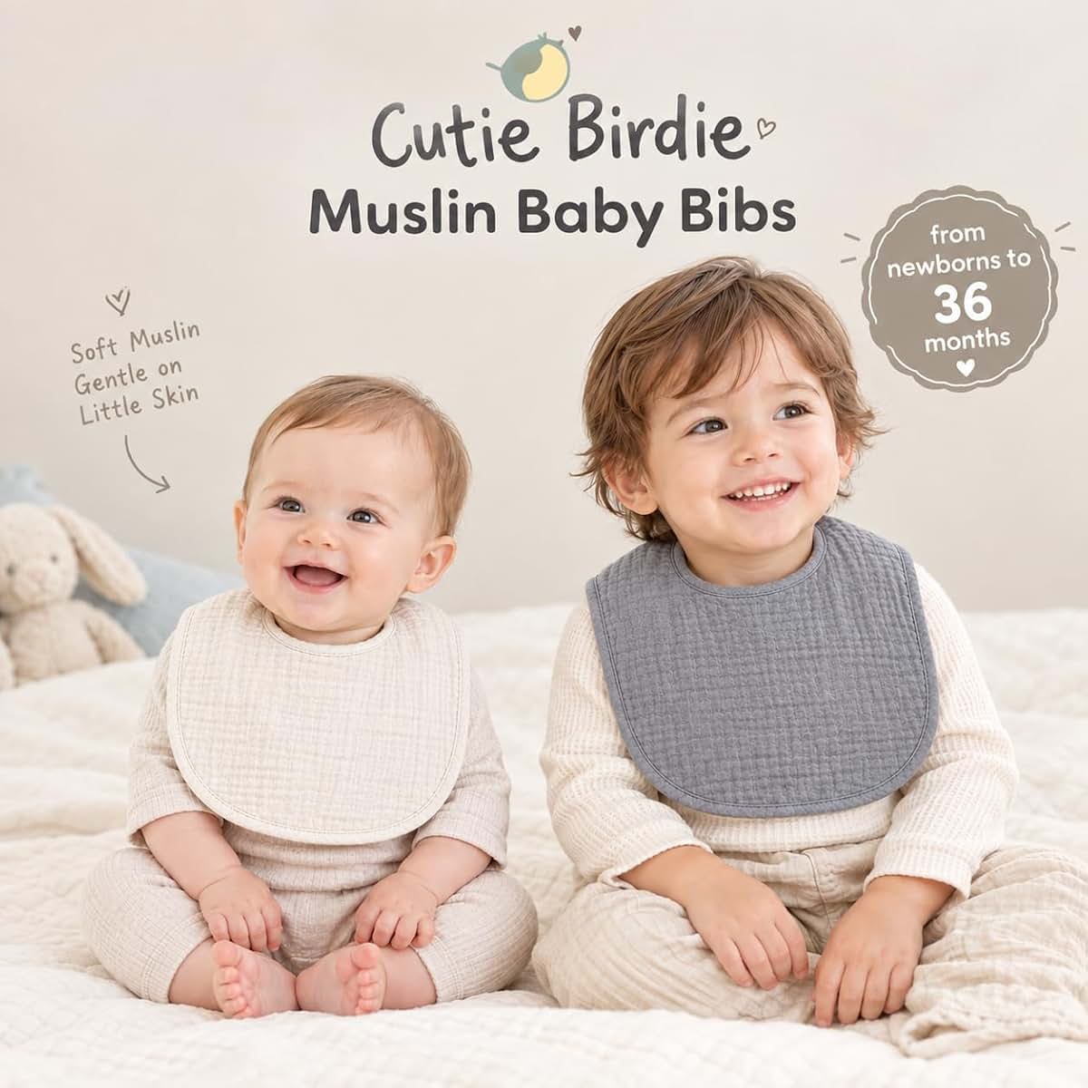 Cutie Birdie Muslin Baby Bibs 4-Pack in Blue Tones (photo 3)
