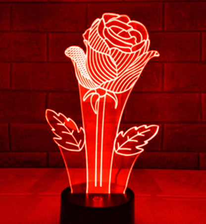 Jinnwell 3D Rose Flower Night Light Lamp 7 Color Changing Table Desk Lamp