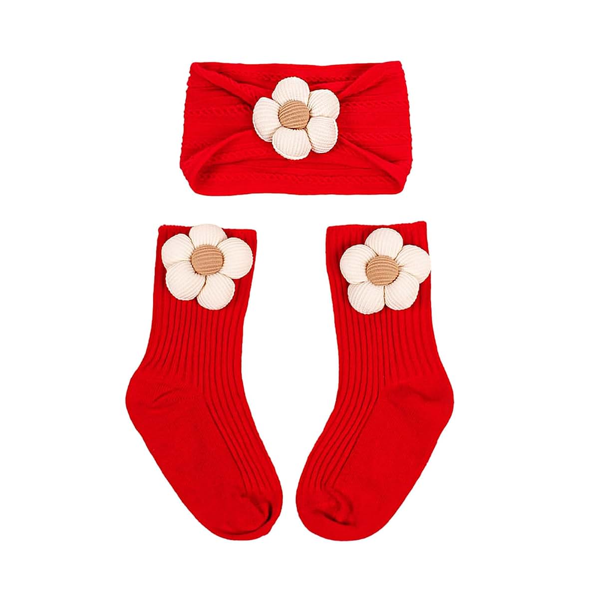 Zkbszn Baby Floral Headband And Knitting Socks Set