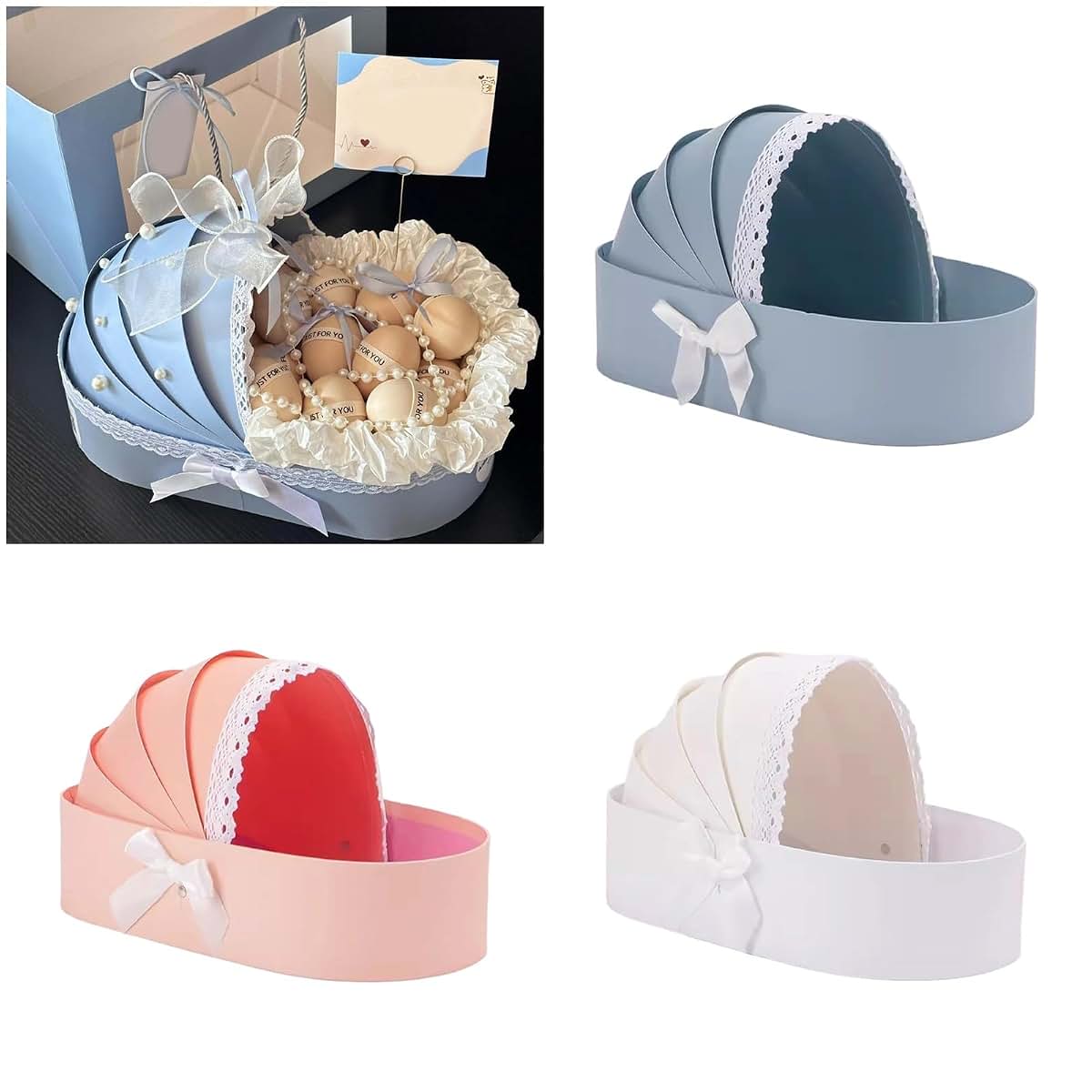 Vdaxvme Baby Showers Empty Flower Basket Gift Box Cradle Shape Hamper Basket For Baby Showers Wedding Floral