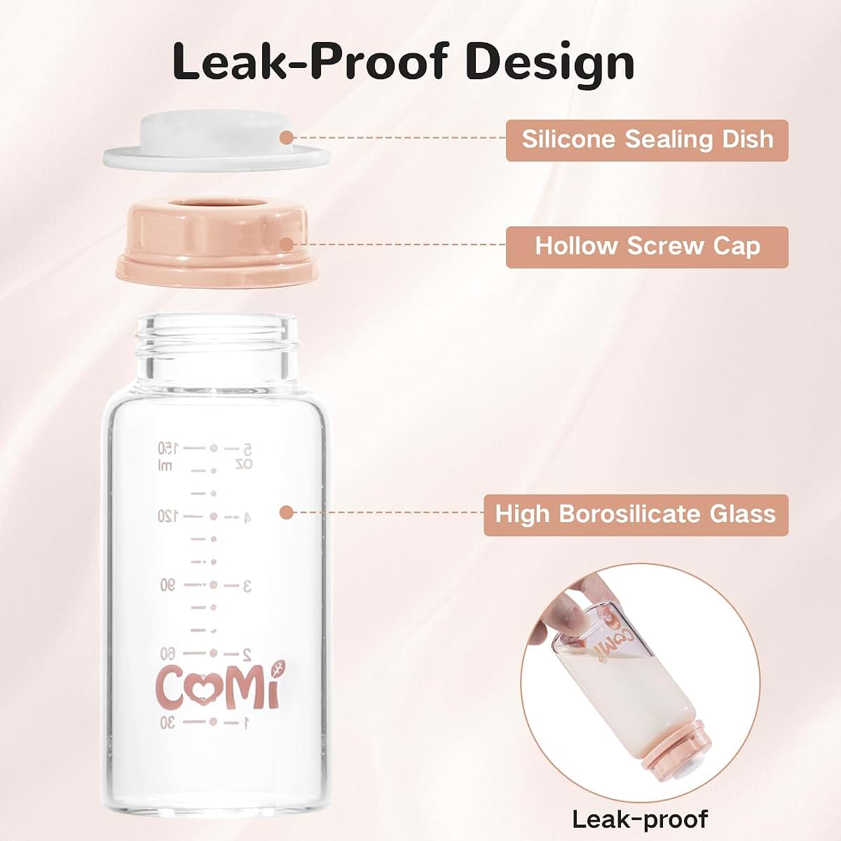 COMI Natural Glass Baby Bottle,Standard Neck Breastmilk Storage Bottle for Fridge,Breast Milk Container,Breast Pump (photo 4)