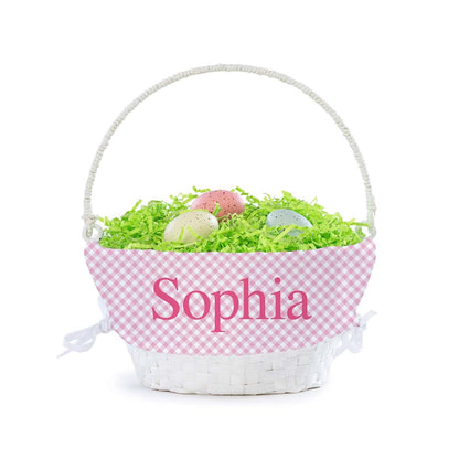 Personalized Planet Personalized Easter Egg Basket with Handle and Custom Name | Pink Gingham Easter Basket Liners