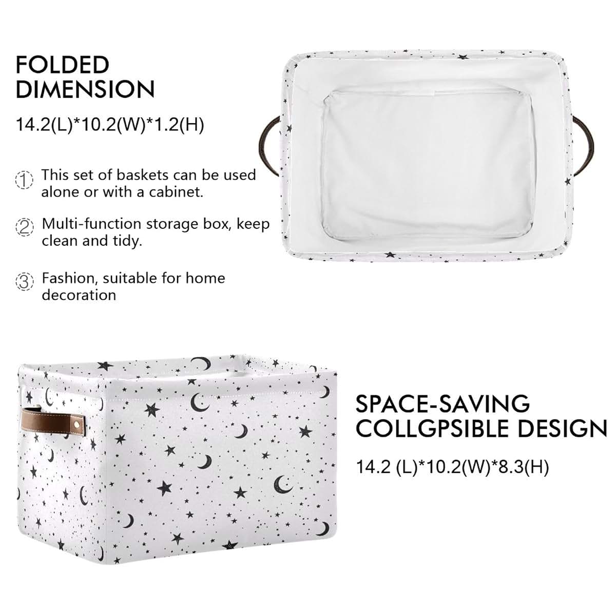 Maunzc Star Moon Dot Storage Bins Collapsible With Metal Frame 2-Pack