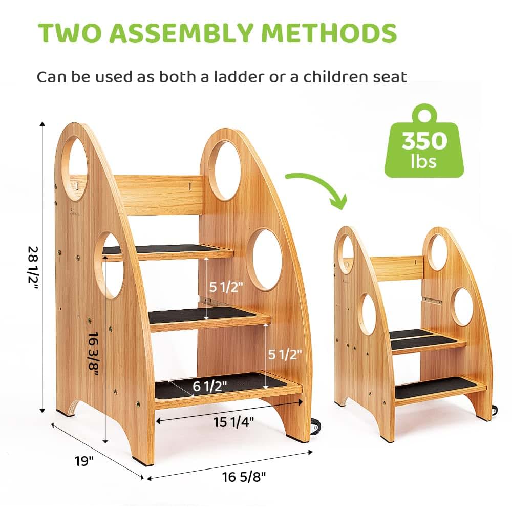 StrongTek Toddler 3-Step Wooden Ladder And Standing Tower