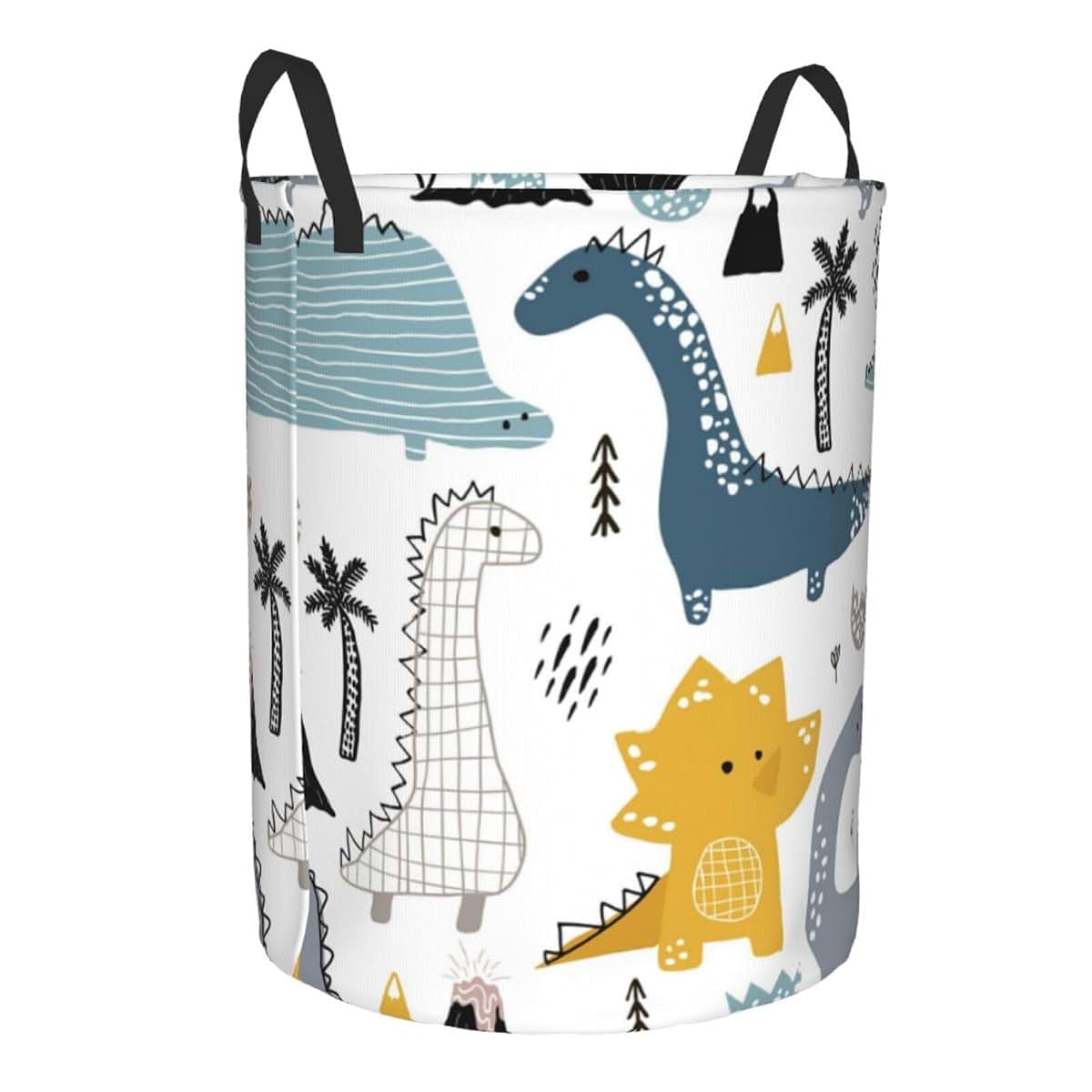 EDNEY Hand Drawn Dinosaur Laundry Basket Waterproof Foldable Laundry Hamper with Durable Handle Round Storage Bin Dirty (photo 2)