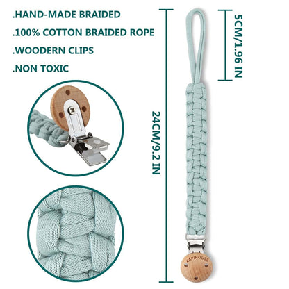 Kapihouse Pacifier Clip for boy 9.2 Inch Pacifier Leashes woodern Clips Teething Toy with Handmade Braided Cotton (photo 2)