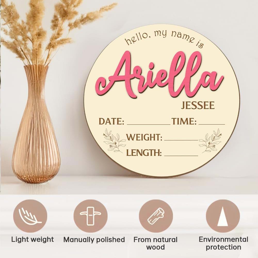 LumiNest Gifts Personalized 3D Hello World Newborn Baby Announcement Sign