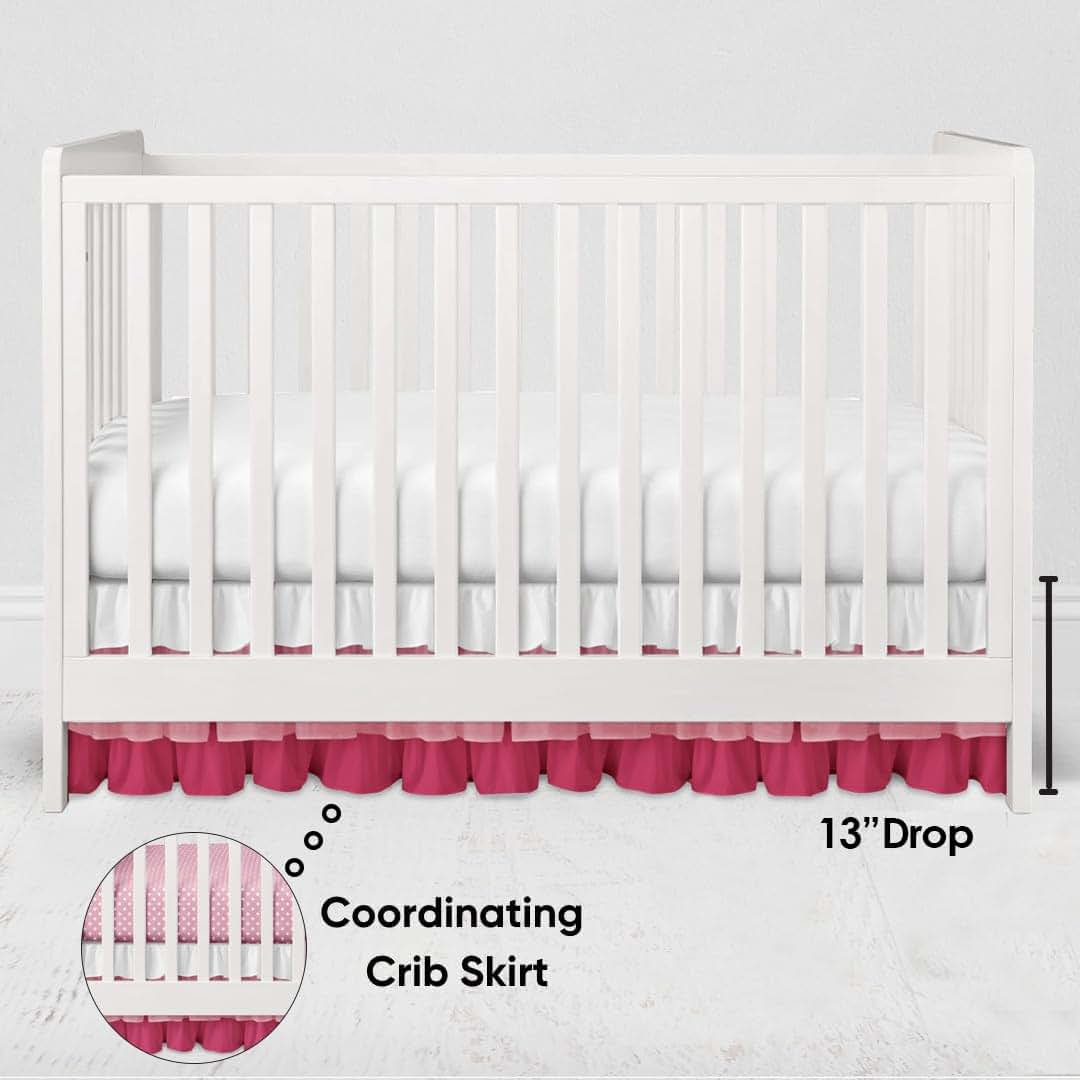 Bacati - Mix N Match Solid 3 Layer Ruffled Crib Skirt (White/Pink/Fuschia) (photo 4)