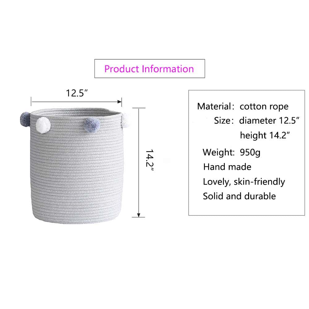 Komagome Cotton Rope Woven Laundry Basket With Fluffy Ball - Gray (photo 2)
