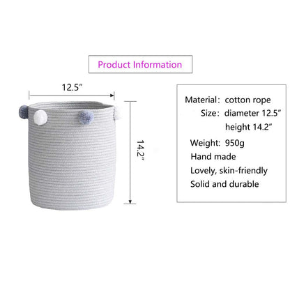 Komagome Cotton Rope Woven Laundry Basket With Fluffy Ball - Gray (photo 2)