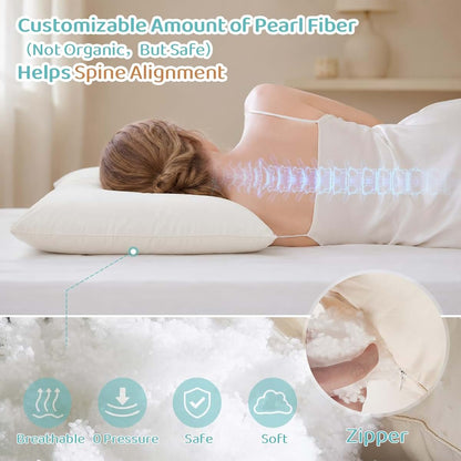 LOFE Organic Pillow 20x26 with Cotton Case, Adjustable Loft, Machine Washable