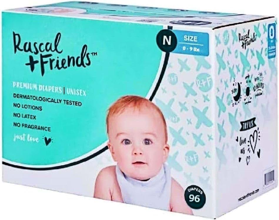Rascal + Friends New~Born Premium Diapers, 96 Count, 1 Pack
