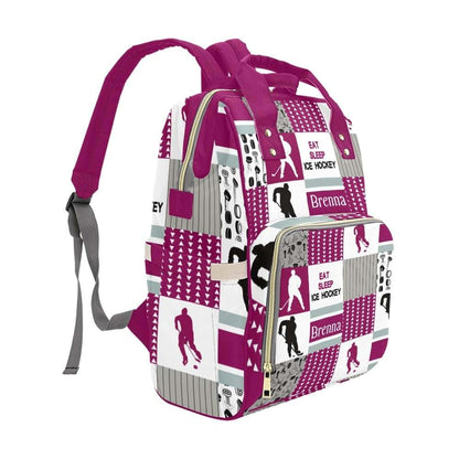 NZOOHY Personalized Diaper Bag,Ice Hockey Players Custom Name Shower Gift Diaper Backpack Baby Nappy Bag Mommy Bag for