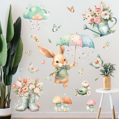 Fufuquare Bunny Butterfly Wall Stickers for Kids Playroom Decor