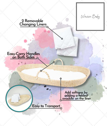Woven Baby Baby Changing Basket - Handmade Moses Basket Changing Basket for Baby Table Topper - 2 Organic Cotton (photo 4)