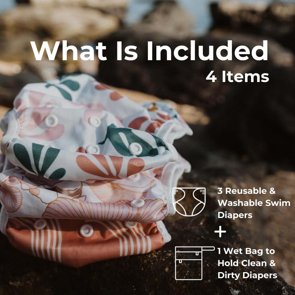 Nora's Swim Diapers with Wet Bag - Reusable Adjustable Pool Bottoms