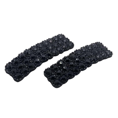 Tustao 2Pcs Black Rhinestones Snap Hair Clips